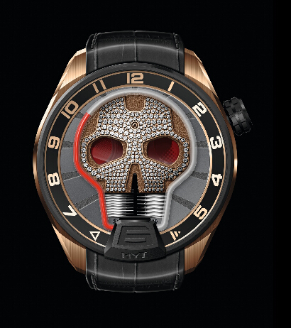 HYT Skull Red Eye Diamonds Black DLC Titanium and Pink Gold 2015 151-DG-45-RF-AB replica watch